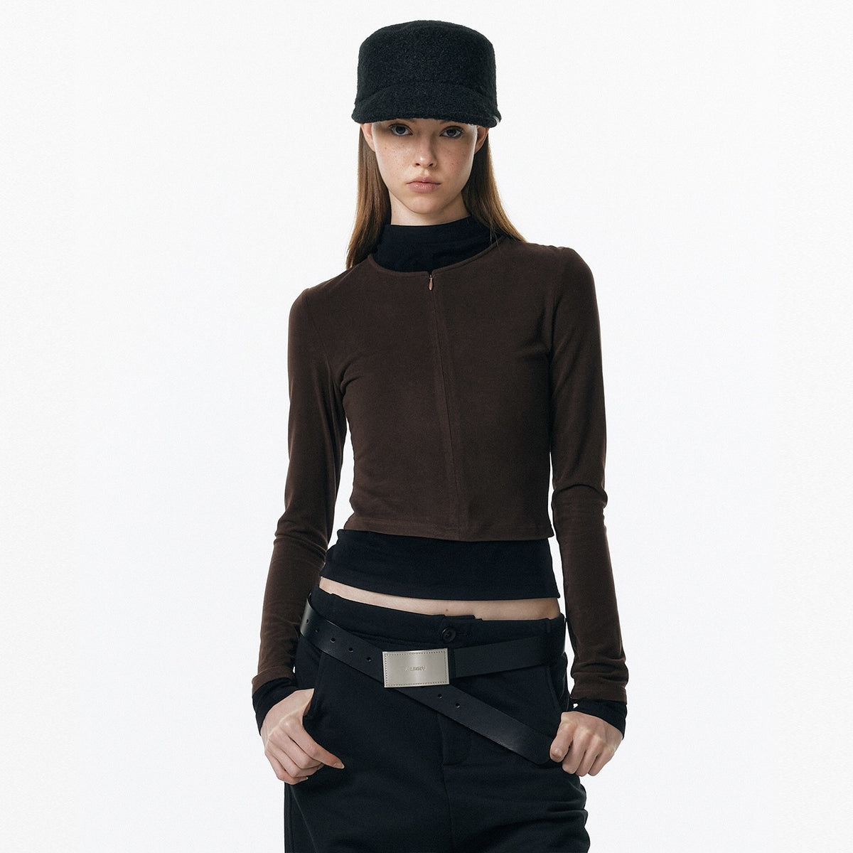 ALINNV_Plush_Colorblock_Faux_Layer_Zip_Half_Collar_Women&