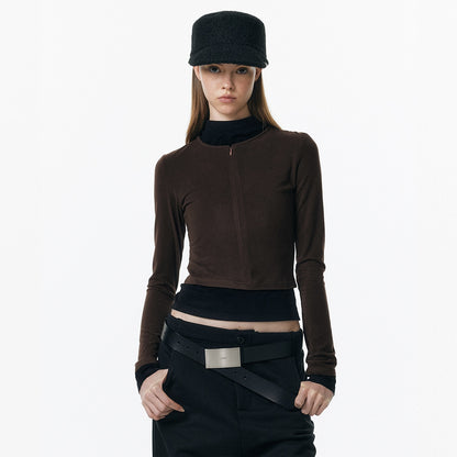 ALINNV_Plush_Colorblock_Faux_Layer_Zip_Half_Collar_Women&