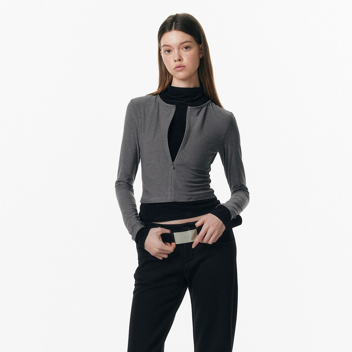 ALINNV_Plush_Colorblock_Faux_Layer_Zip_Half_Collar_Women&