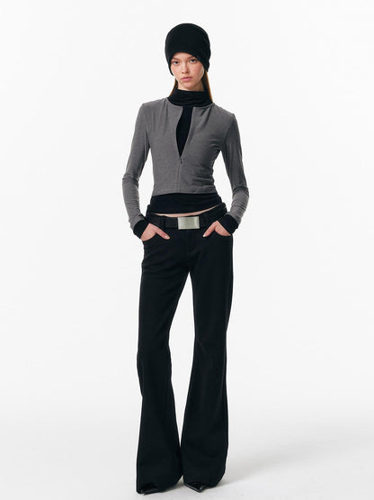 ALINNV Plush Colorblock Faux Layer Zip Half Collar Women&