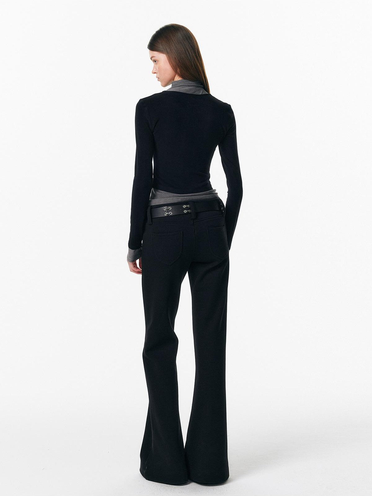 ALINNV Plush Colorblock Faux Layer Zip Half Collar Women&