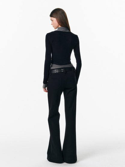 ALINNV Plush Colorblock Faux Layer Zip Half Collar Women&