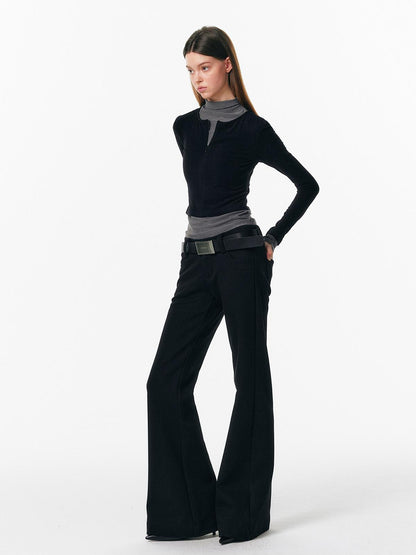 ALINNV Plush Colorblock Faux Layer Zip Half Collar Women&