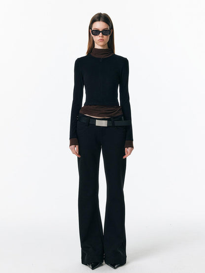 ALINNV Plush Colorblock Faux Layer Zip Half Collar Women&