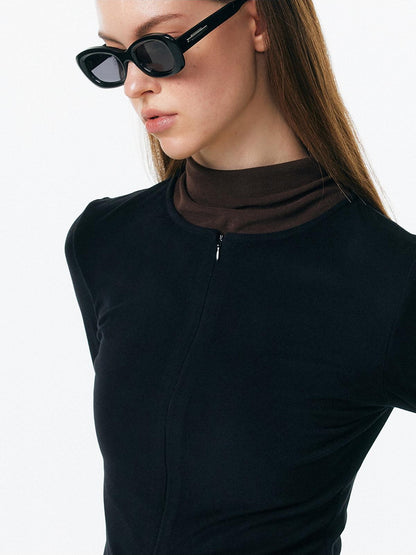 ALINNV Plush Colorblock Faux Layer Zip Half Collar Women&