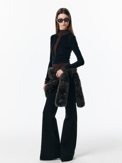 ALINNV Plush Colorblock Faux Layer Zip Half Collar Women&