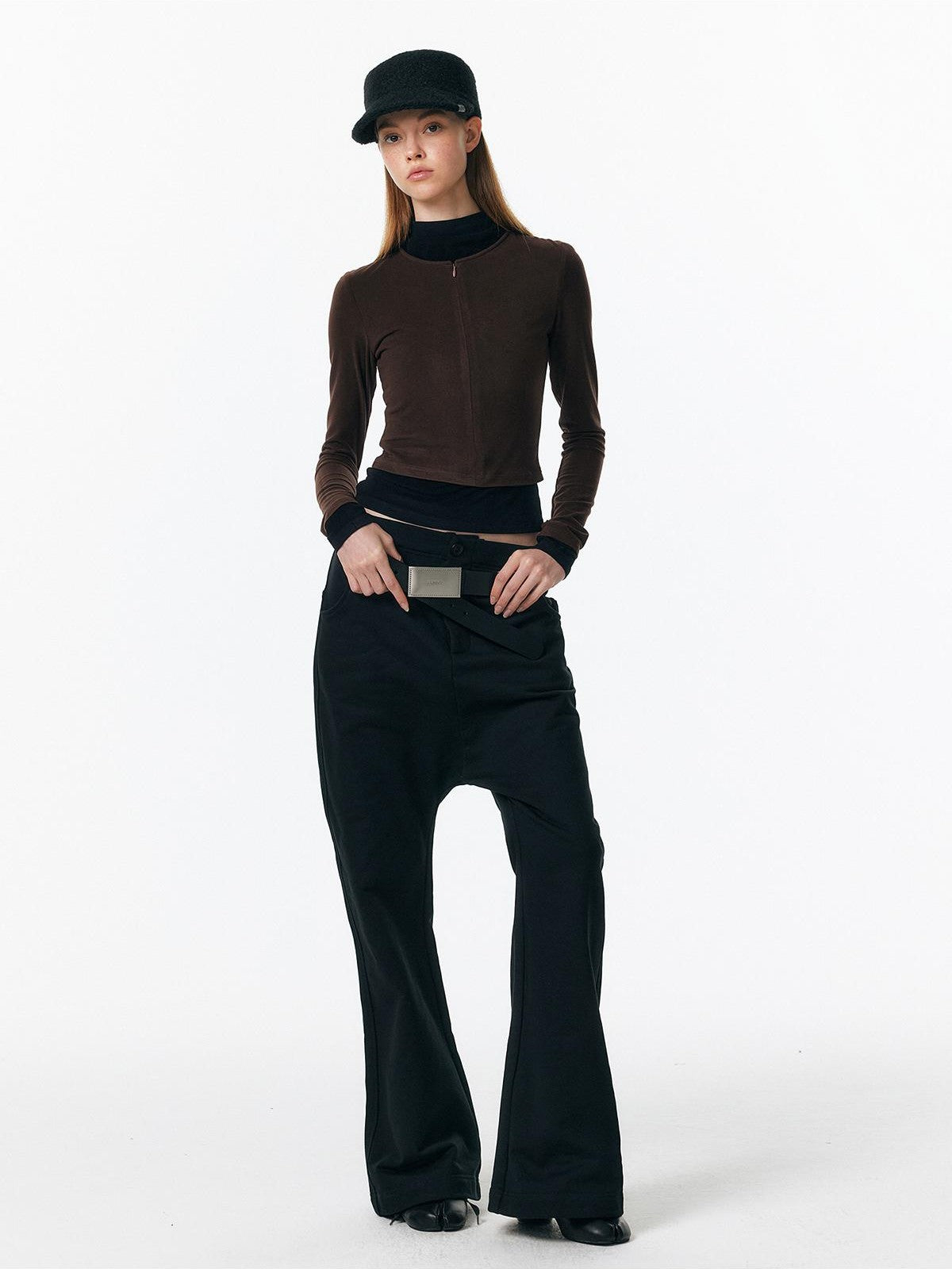 ALINNV Plush Colorblock Faux Layer Zip Half Collar Women&
