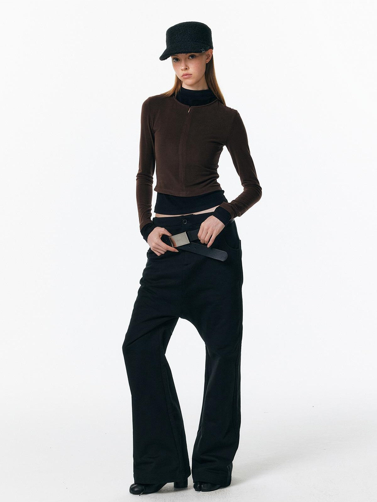 ALINNV Plush Colorblock Faux Layer Zip Half Collar Women&