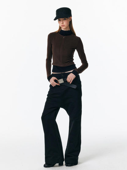 ALINNV Plush Colorblock Faux Layer Zip Half Collar Women&