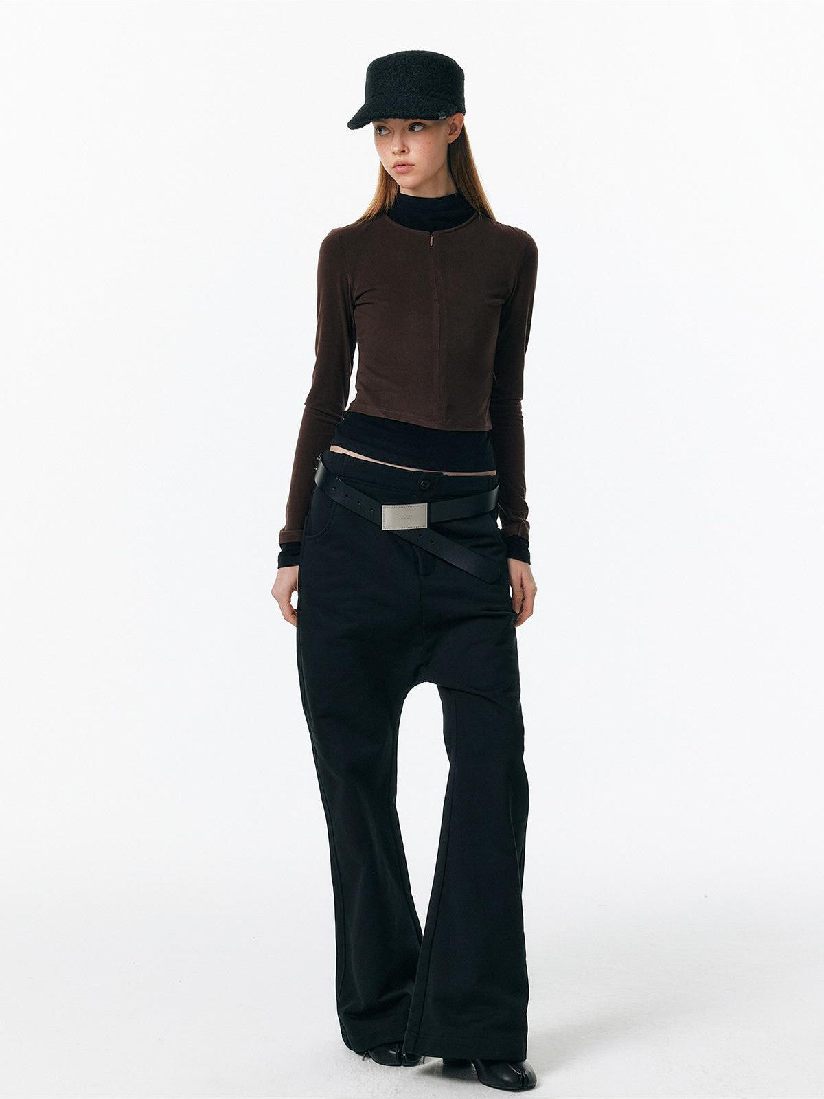 ALINNV Plush Colorblock Faux Layer Zip Half Collar Women&
