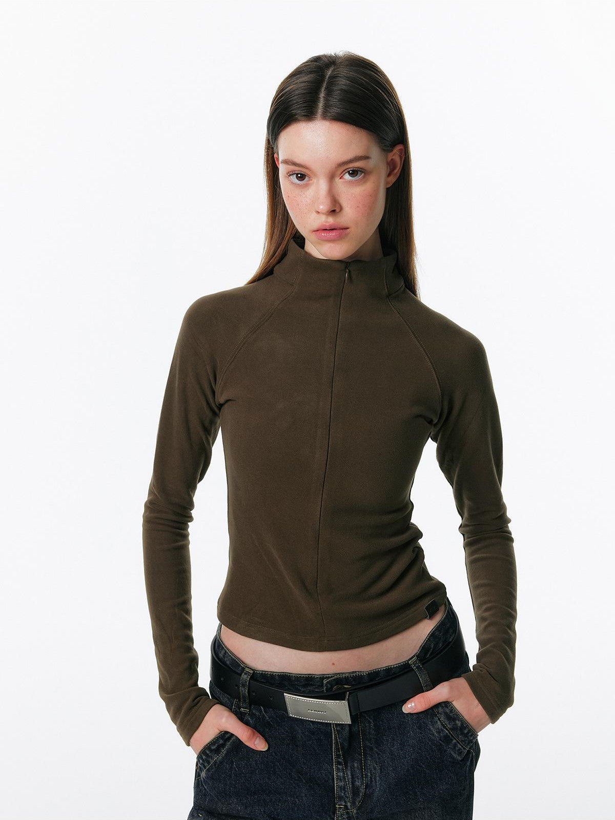ALINNV Plush Half High Collar Zip Women&