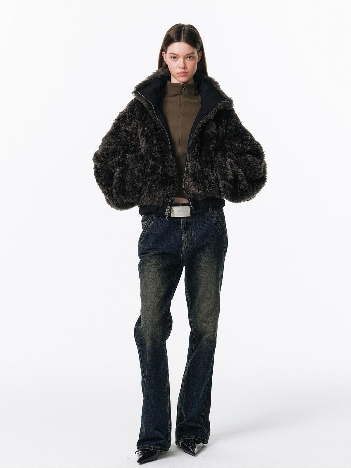 ALINNV Plush Half High Collar Zip Women&