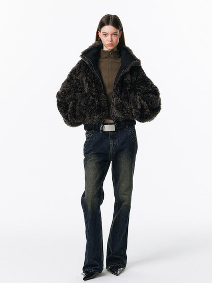 ALINNV Plush Half High Collar Zip Women&