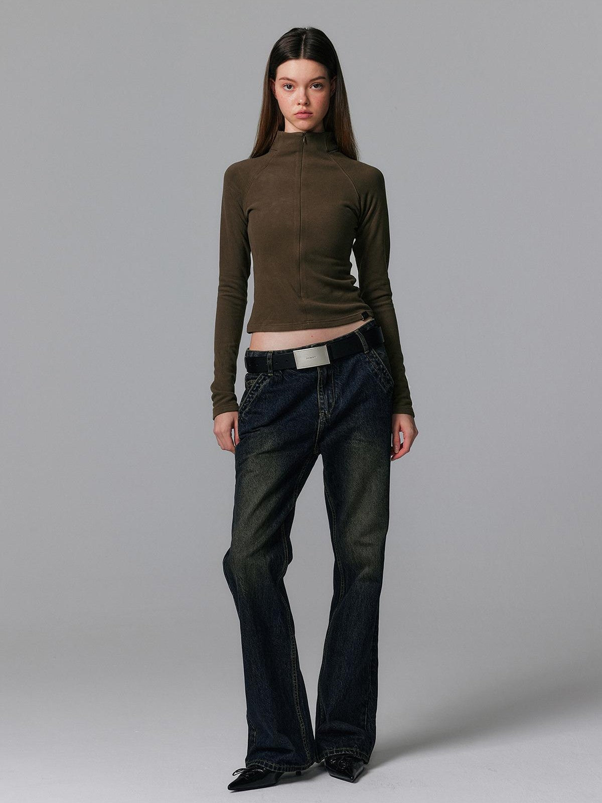 ALINNV Plush Half High Collar Zip Women&