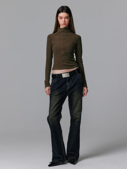 ALINNV Plush Half High Collar Zip Women&