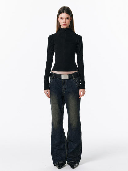 ALINNV Plush Half High Collar Zip Women&