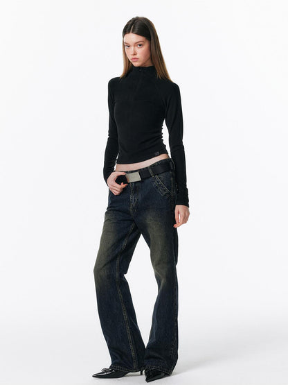 ALINNV Plush Half High Collar Zip Women&