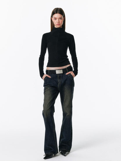 ALINNV Plush Half High Collar Zip Women&