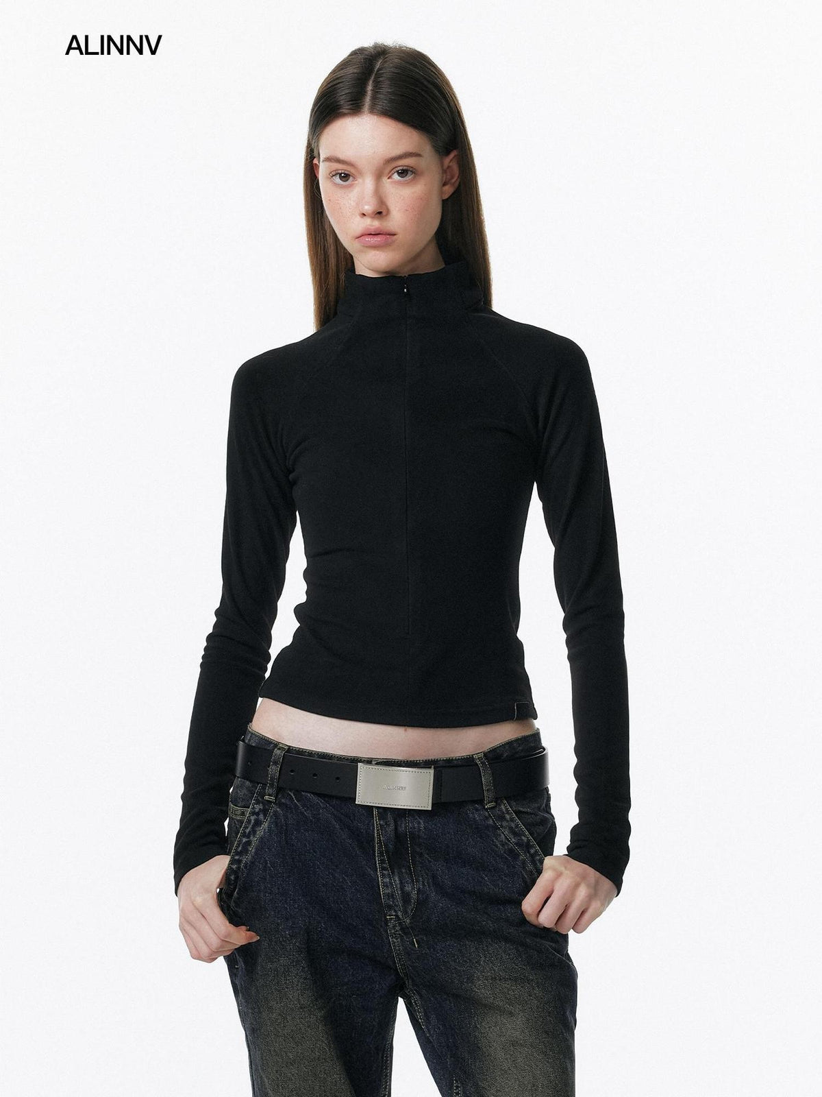 ALINNV Plush Half High Collar Zip Women&