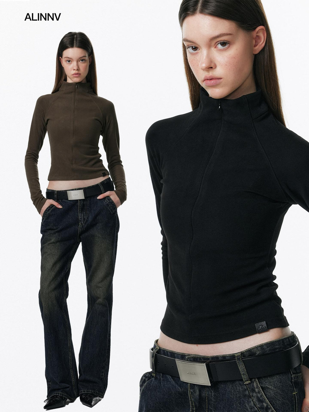 ALINNV Plush Half High Collar Zip Women&