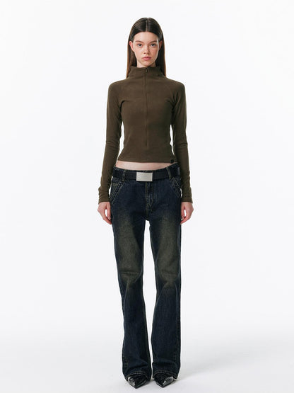 ALINNV Plush Half High Collar Zip Women&