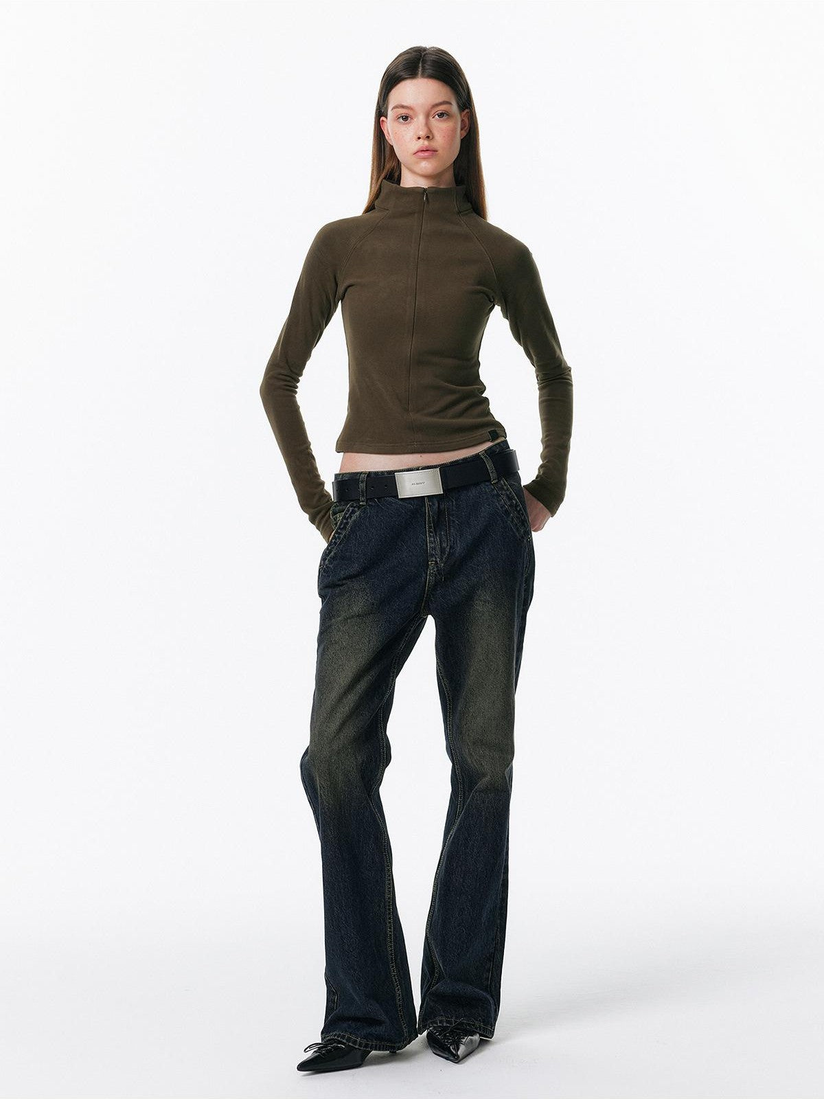 ALINNV Plush Half High Collar Zip Women&