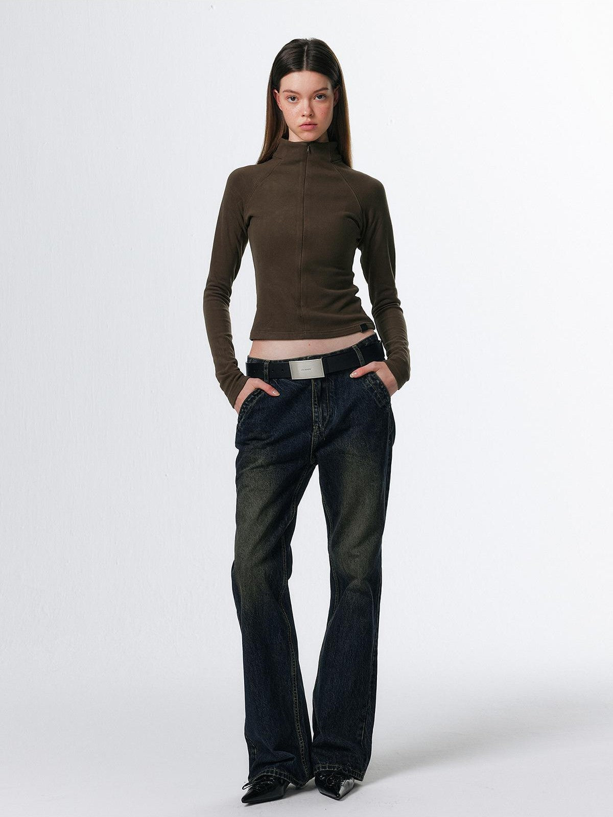 ALINNV Plush Half High Collar Zip Women&