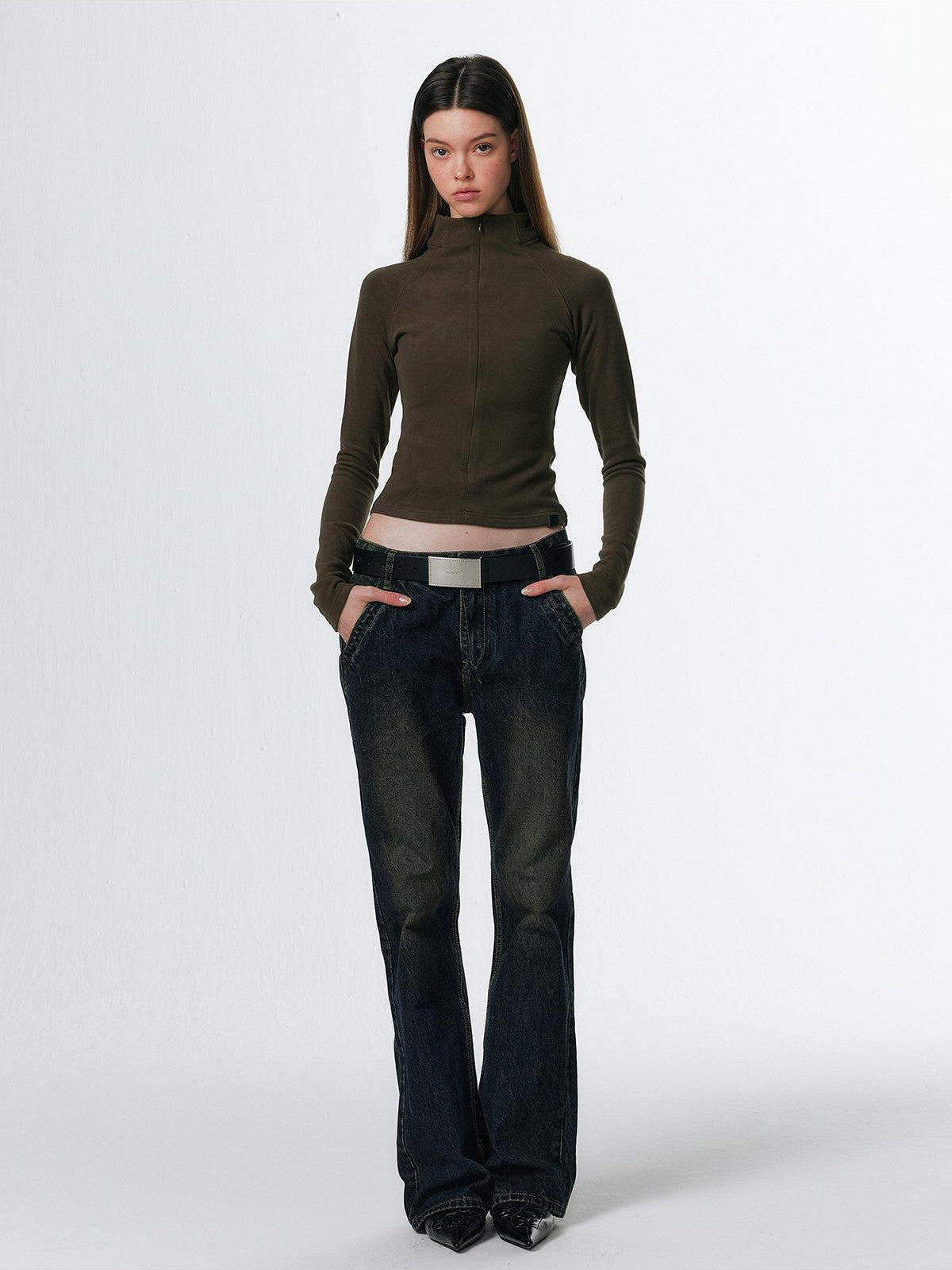 ALINNV Plush Half High Collar Zip Women&