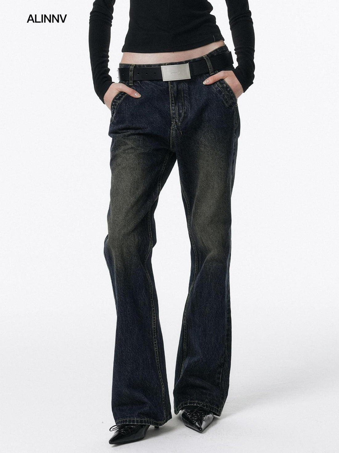 ALINNV Retro Washed Low Rise Micro Flare Women&