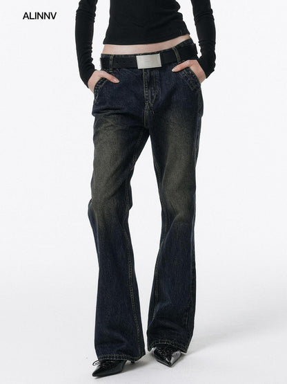 ALINNV Retro Washed Low Rise Micro Flare Women&