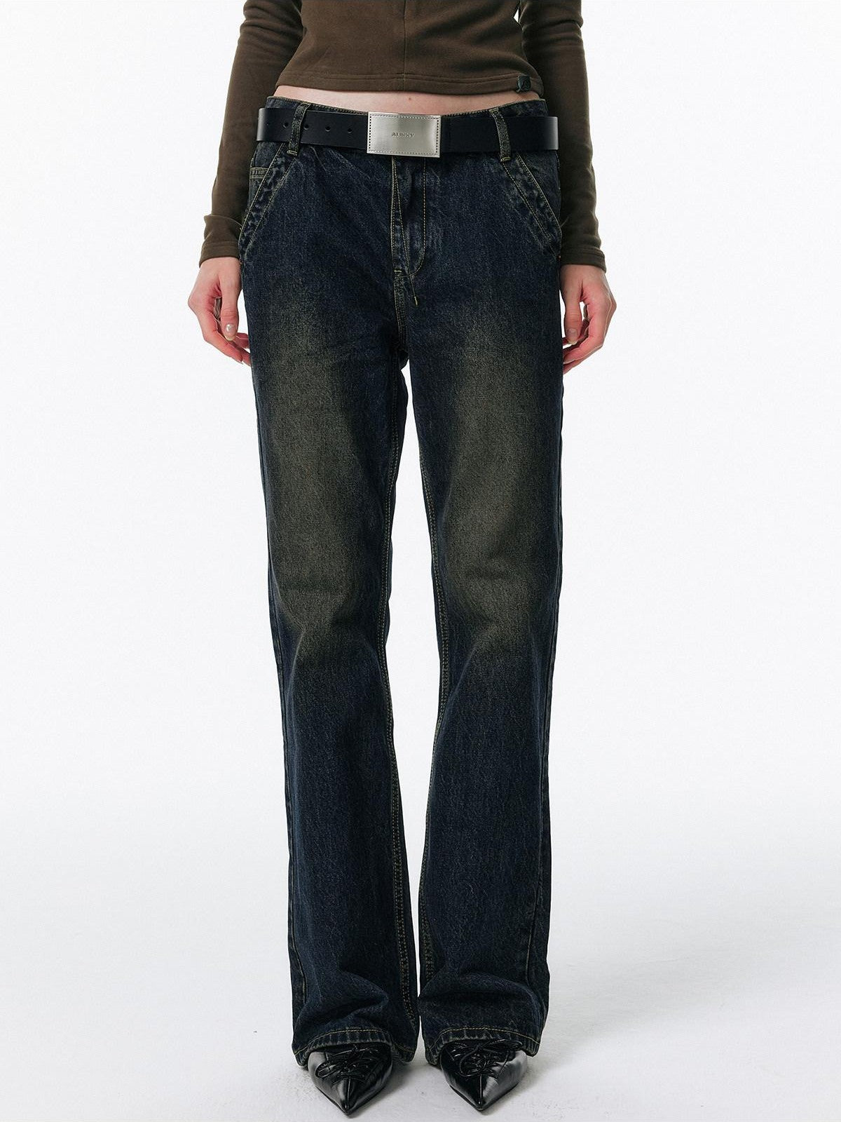 ALINNV Retro Washed Low Rise Micro Flare Women&
