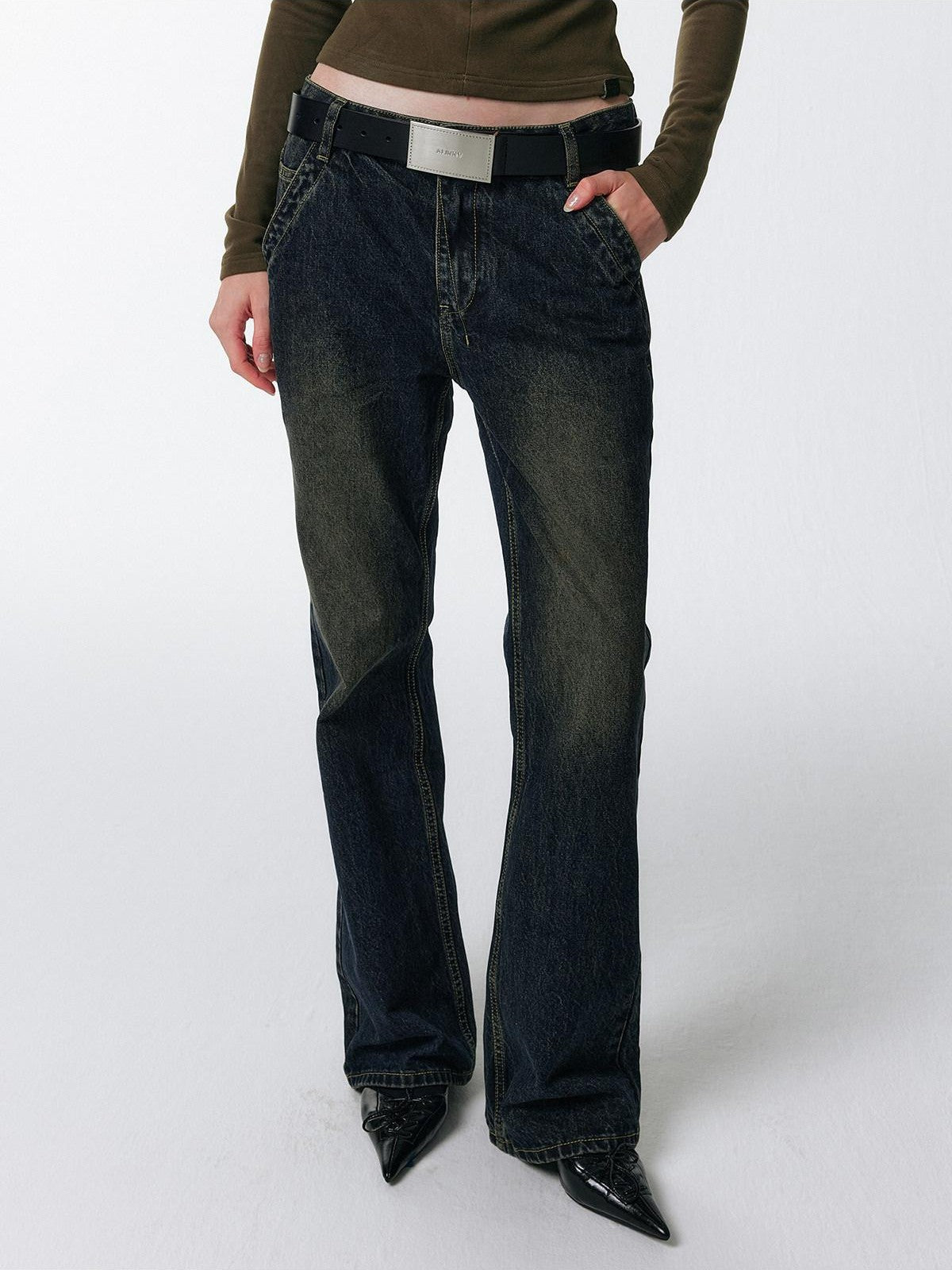 ALINNV Retro Washed Low Rise Micro Flare Women&