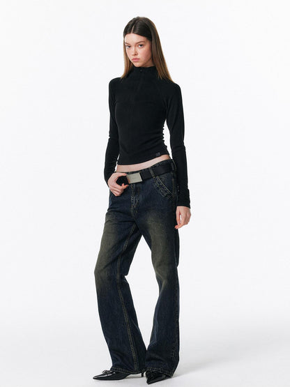 ALINNV Retro Washed Low Rise Micro Flare Women&