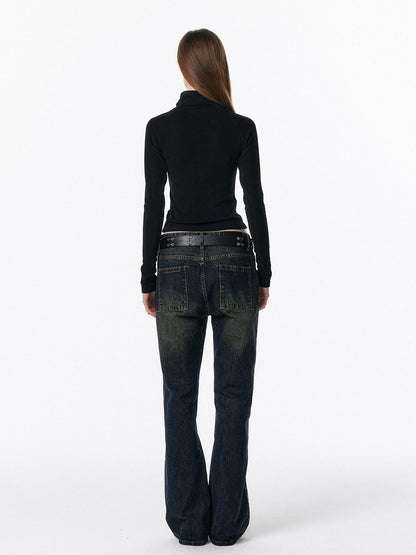 ALINNV Retro Washed Low Rise Micro Flare Women&