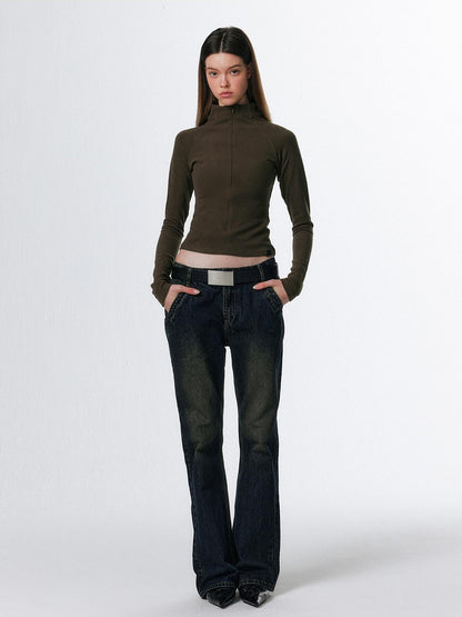 ALINNV Retro Washed Low Rise Micro Flare Women&