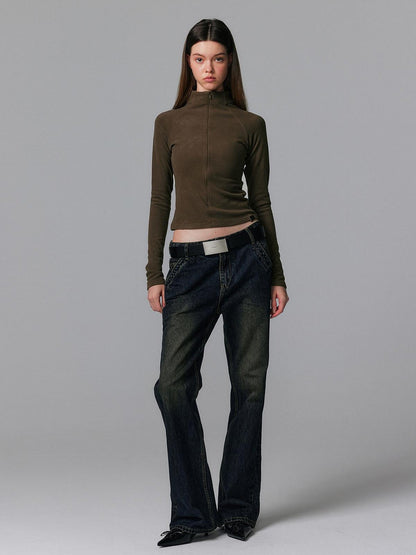 ALINNV Retro Washed Low Rise Micro Flare Women&