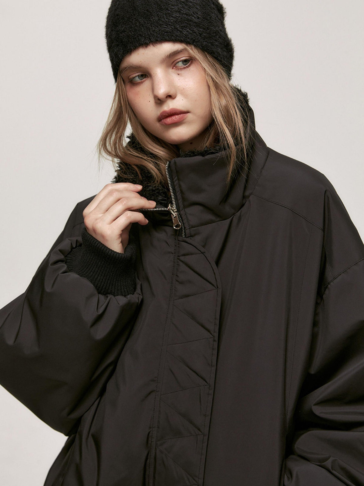 ALINNV Reversible Stand Collar Wool Blend Women&