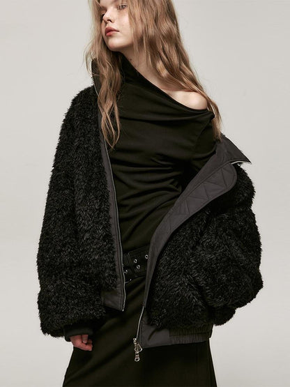 ALINNV Reversible Stand Collar Wool Blend Women&