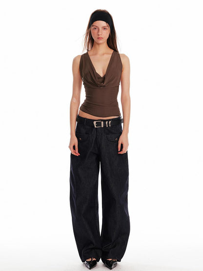 ALINNV STUDIO Acetate Knit V-Neck Tank Top and Camisole Two-Piece Set