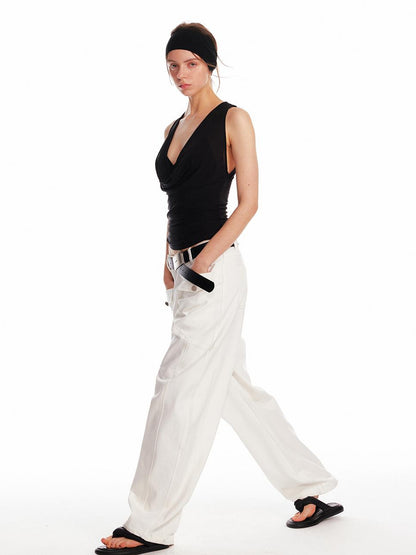 ALINNV STUDIO Acetate Knit V-Neck Tank Top and Camisole Two-Piece Set