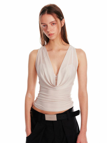 ALINNV STUDIO Acetate Knit V-Neck Tank Top and Camisole Two-Piece Set