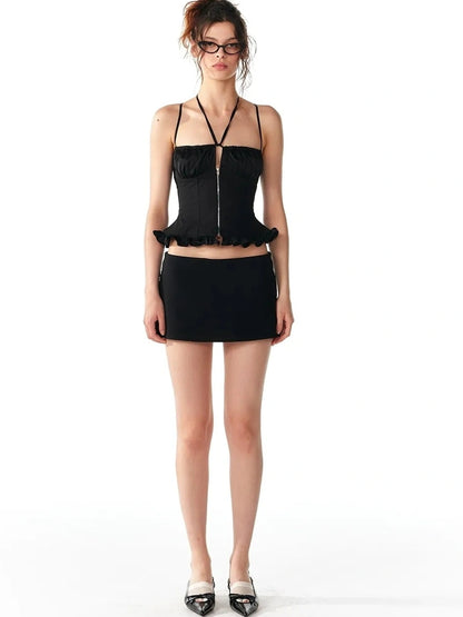 ALINNV STUDIO Adjustable Cross Back Cami Top With Ruffle Hem Tank Top/Camisole