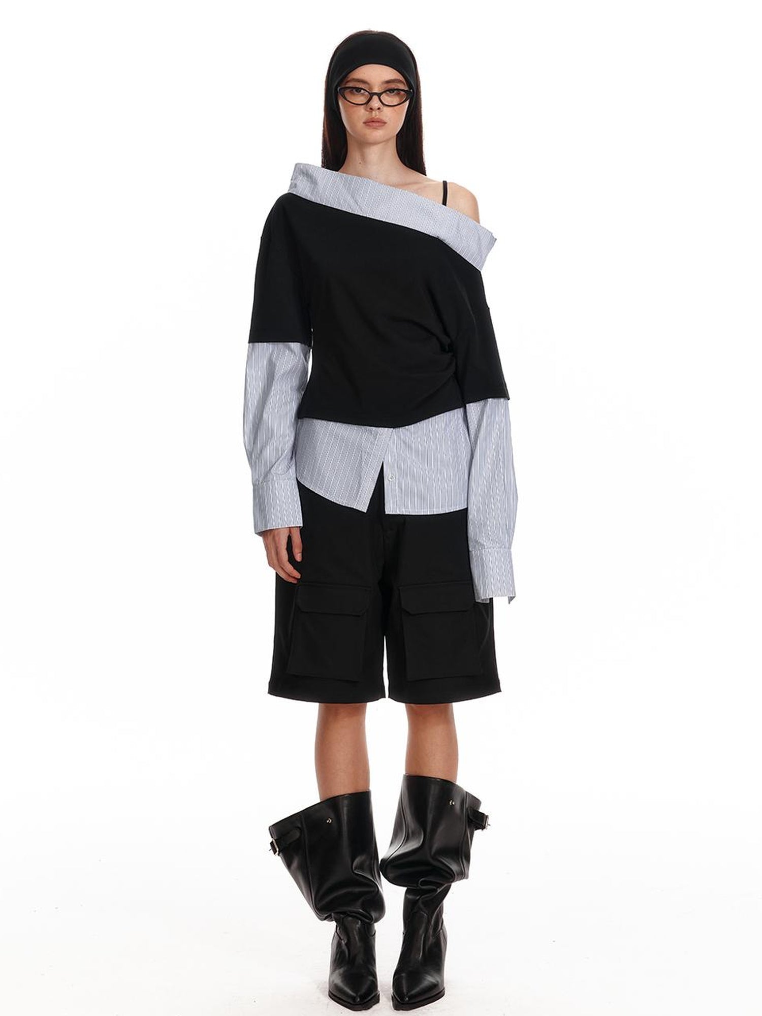ALINNV STUDIO Asymmetric Off Shoulder Layered Blouse