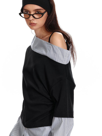 ALINNV STUDIO Asymmetric Off Shoulder Layered Blouse