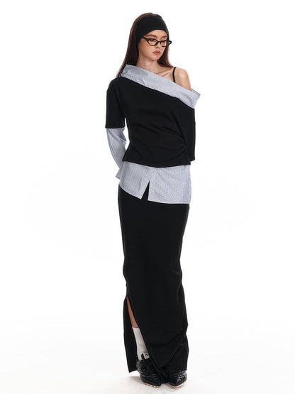 ALINNV STUDIO Asymmetric Off Shoulder Layered Blouse