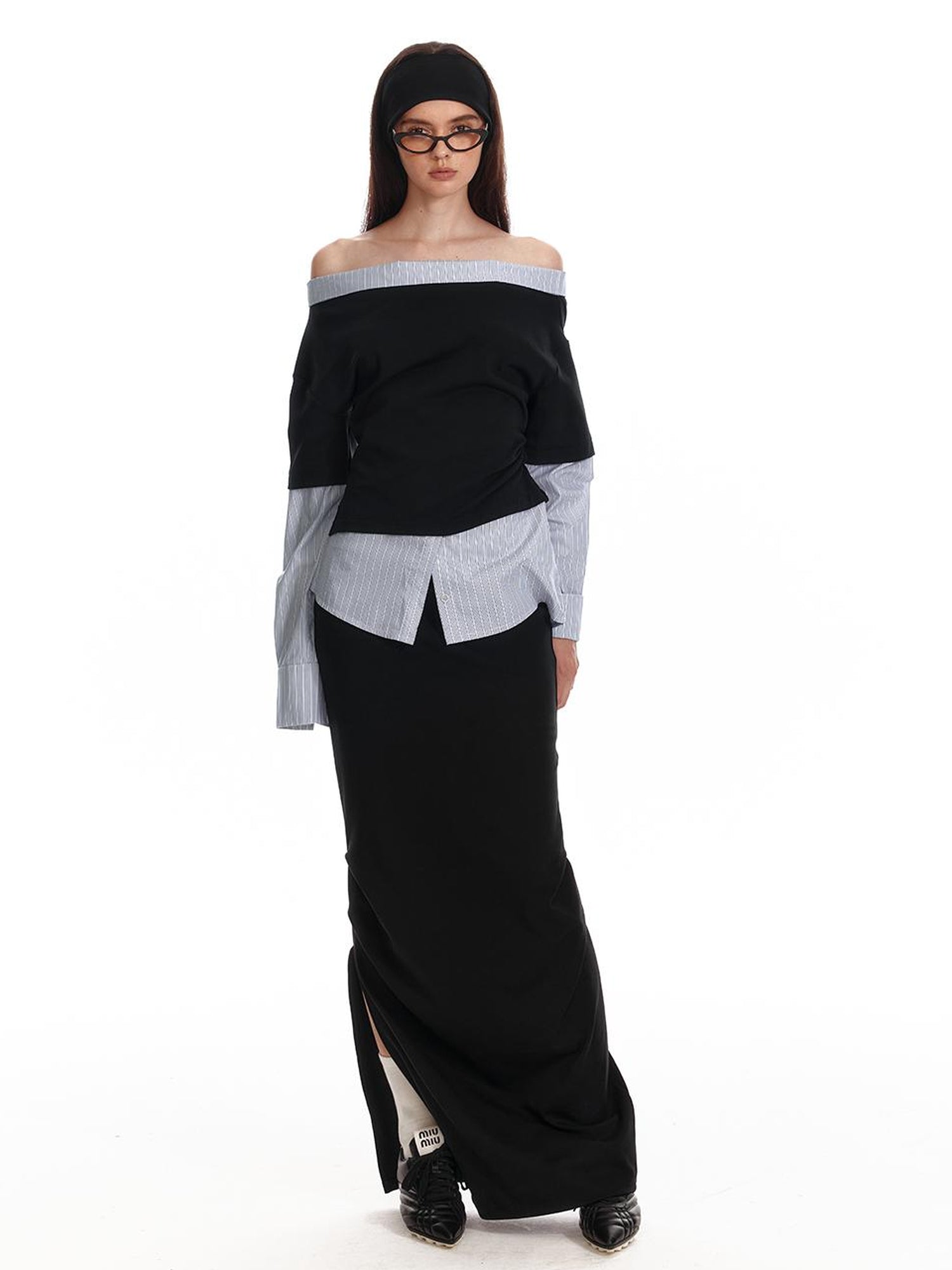 ALINNV STUDIO Asymmetric Off Shoulder Layered Blouse