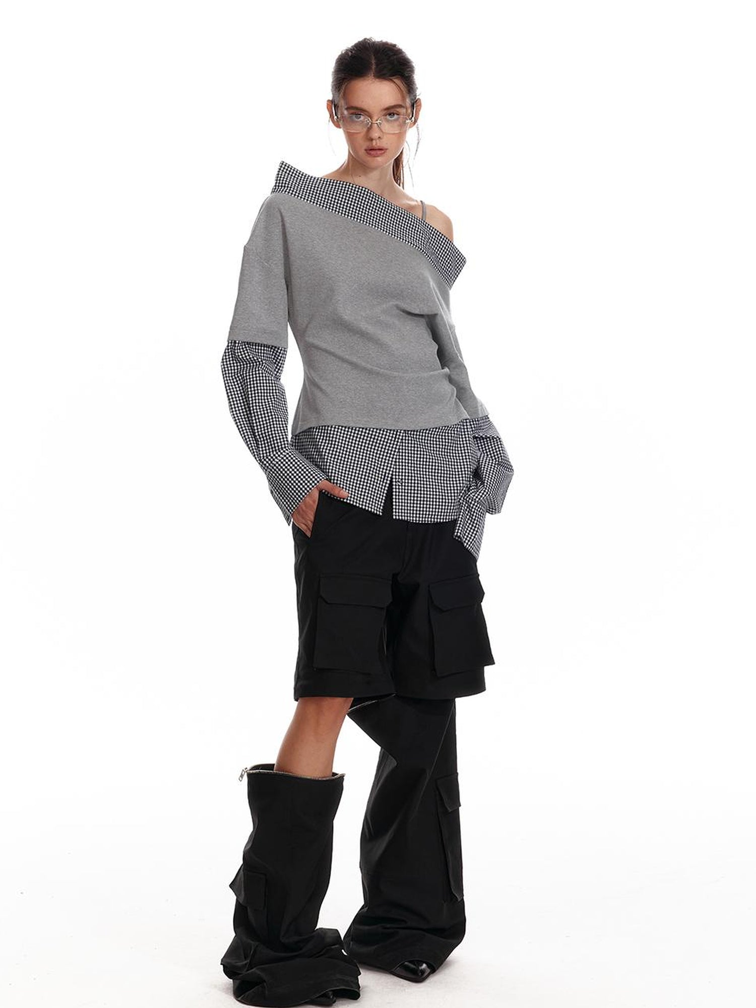 ALINNV STUDIO Asymmetric Off Shoulder Layered Blouse