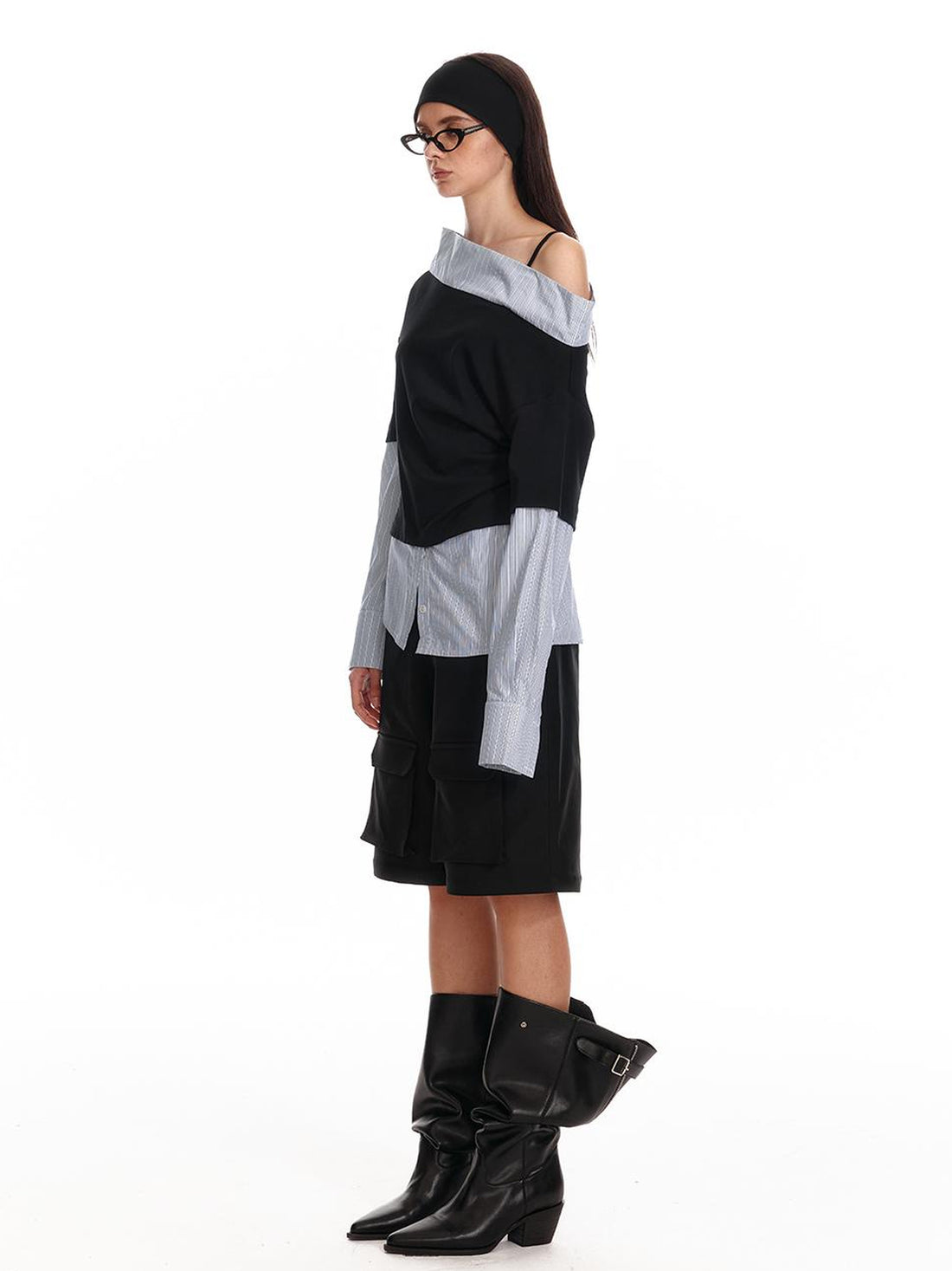ALINNV STUDIO Asymmetric Off Shoulder Layered Blouse