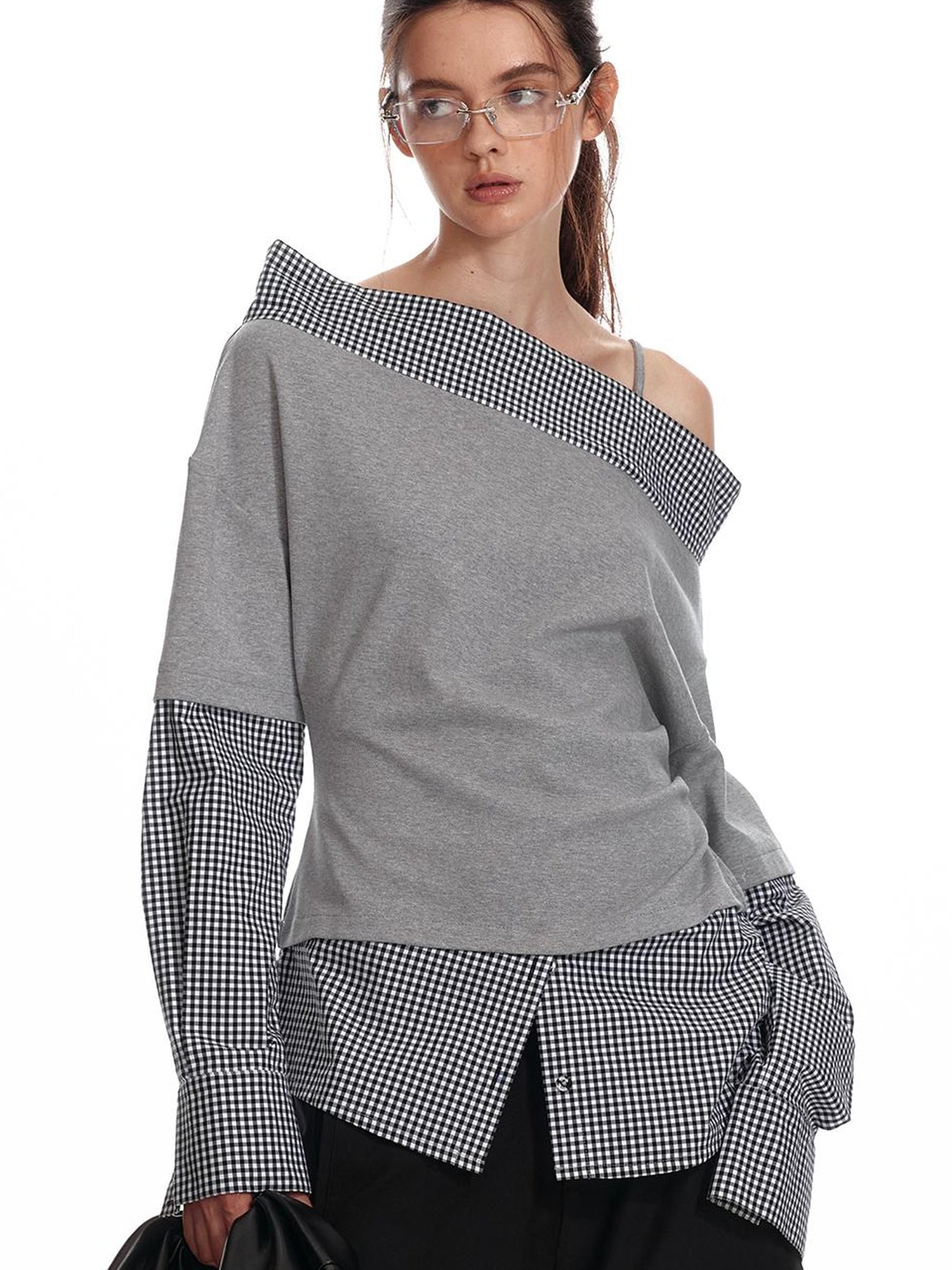ALINNV STUDIO Asymmetric Off Shoulder Layered Blouse
