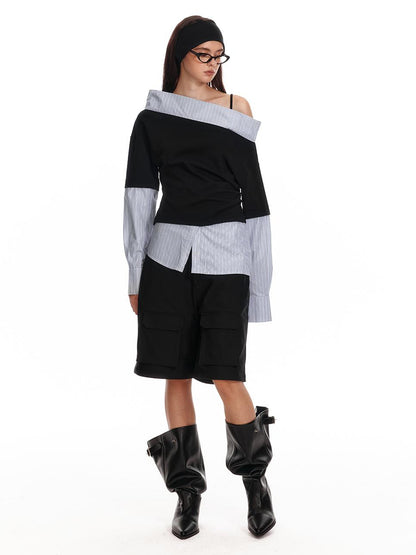 ALINNV STUDIO Asymmetric Off Shoulder Layered Blouse